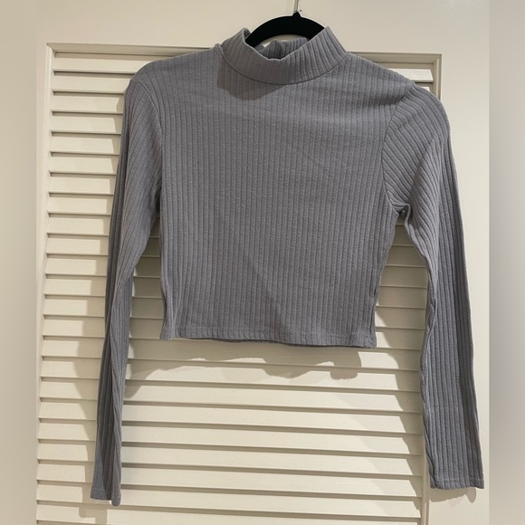 Bluish Grey Mock Neck Crop Top - Picture 1 of 1